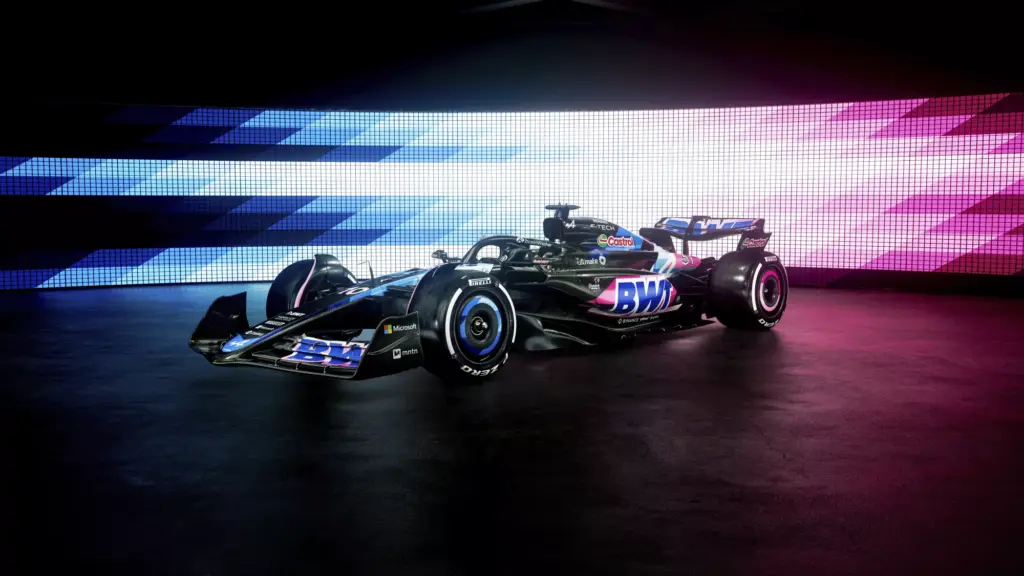 Alpine's new F1 car with the whole car in the shot.