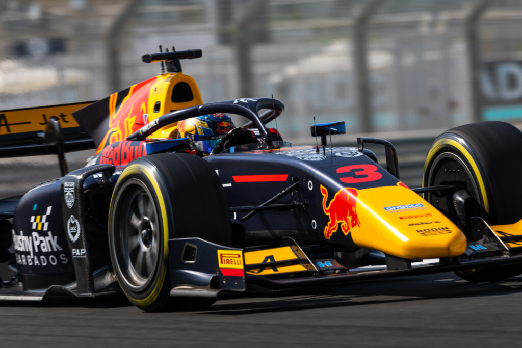 Zane Maloney driving his F2 car at Abu Dhabi 