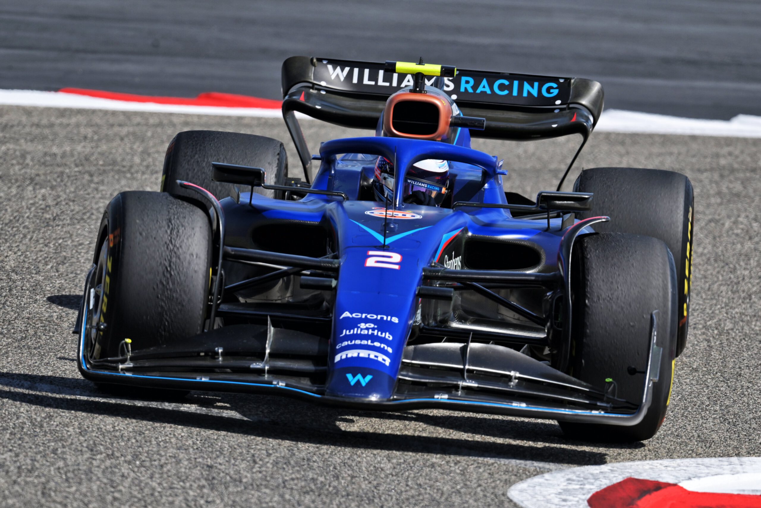 Logan Sargeant on track at Bahrain testing in the FW45