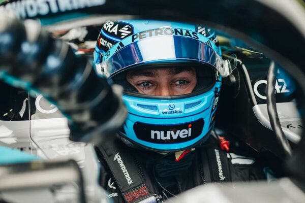 George Russell in the car during qualifying at the Australian GP