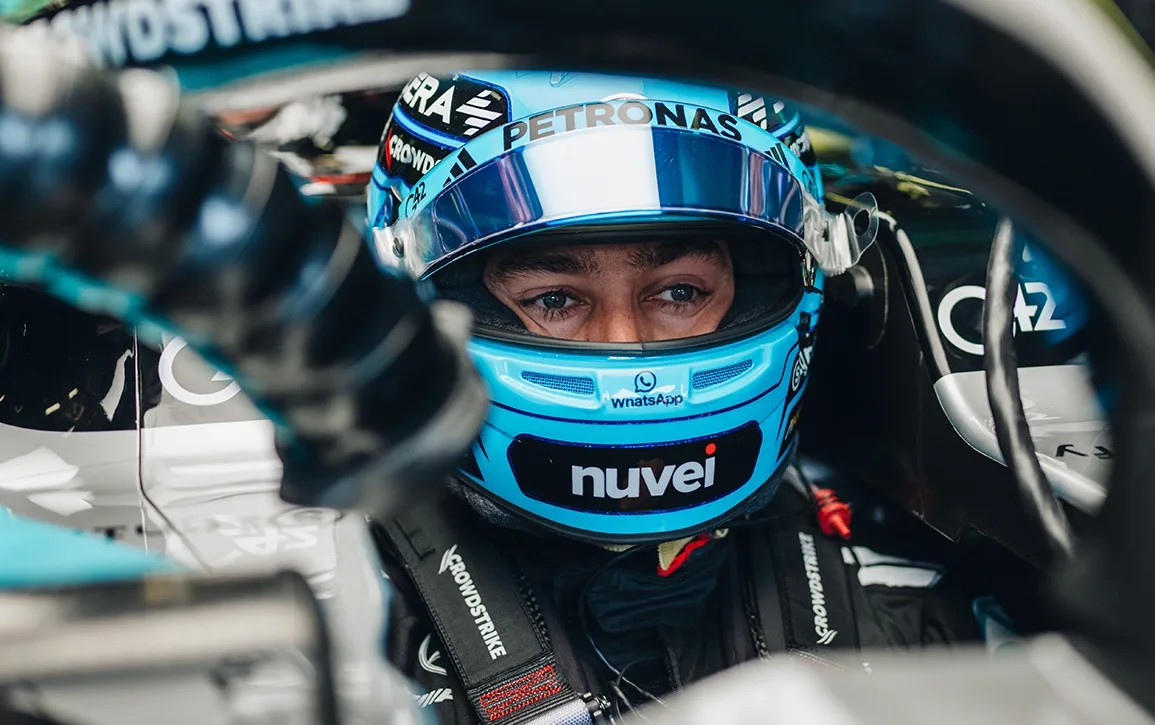 George Russell in the car during qualifying at the Australian GP