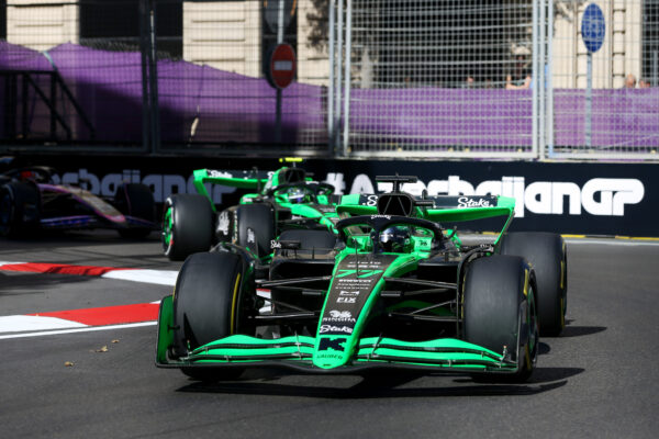 Valtteri Bottas, Stake F1 Team KICK Sauber C44, leads Zhou Guanyu, Stake F1 Team KICK Sauber C44; 2024 Azerbaijan Grand Prix, Formula One World Championship