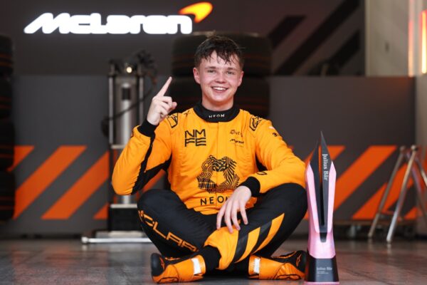 Taylor Barnard, former F2 driver, after taking Pole in the Jeddah E-Prix