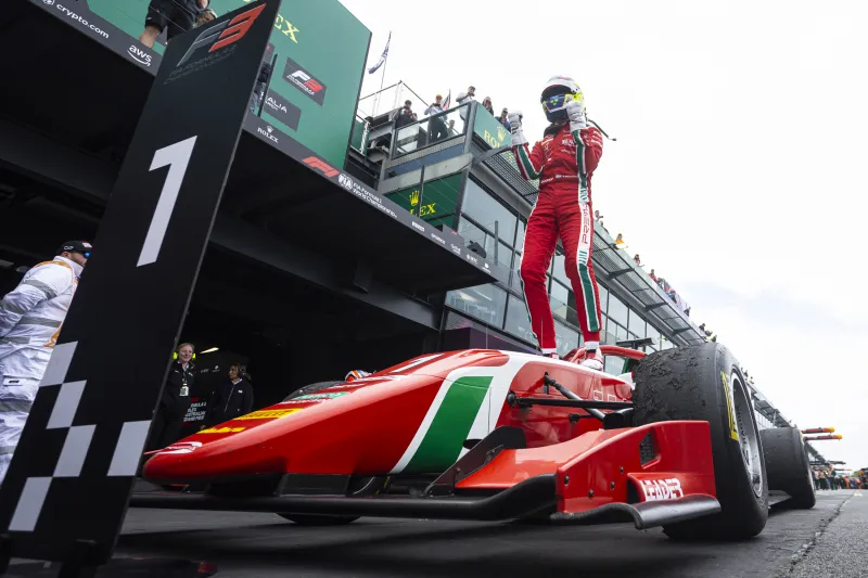 Dino Beganovic winning the Melbourne feature race, his maiden F3 victory.