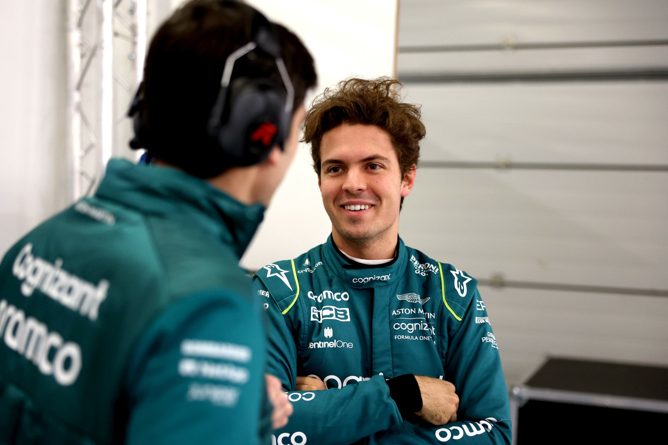 Garage, Portrait, Silverstone Circuit, F12210a, F1, GP, Great Britain Felipe Drugovich Aston Martin AMR21