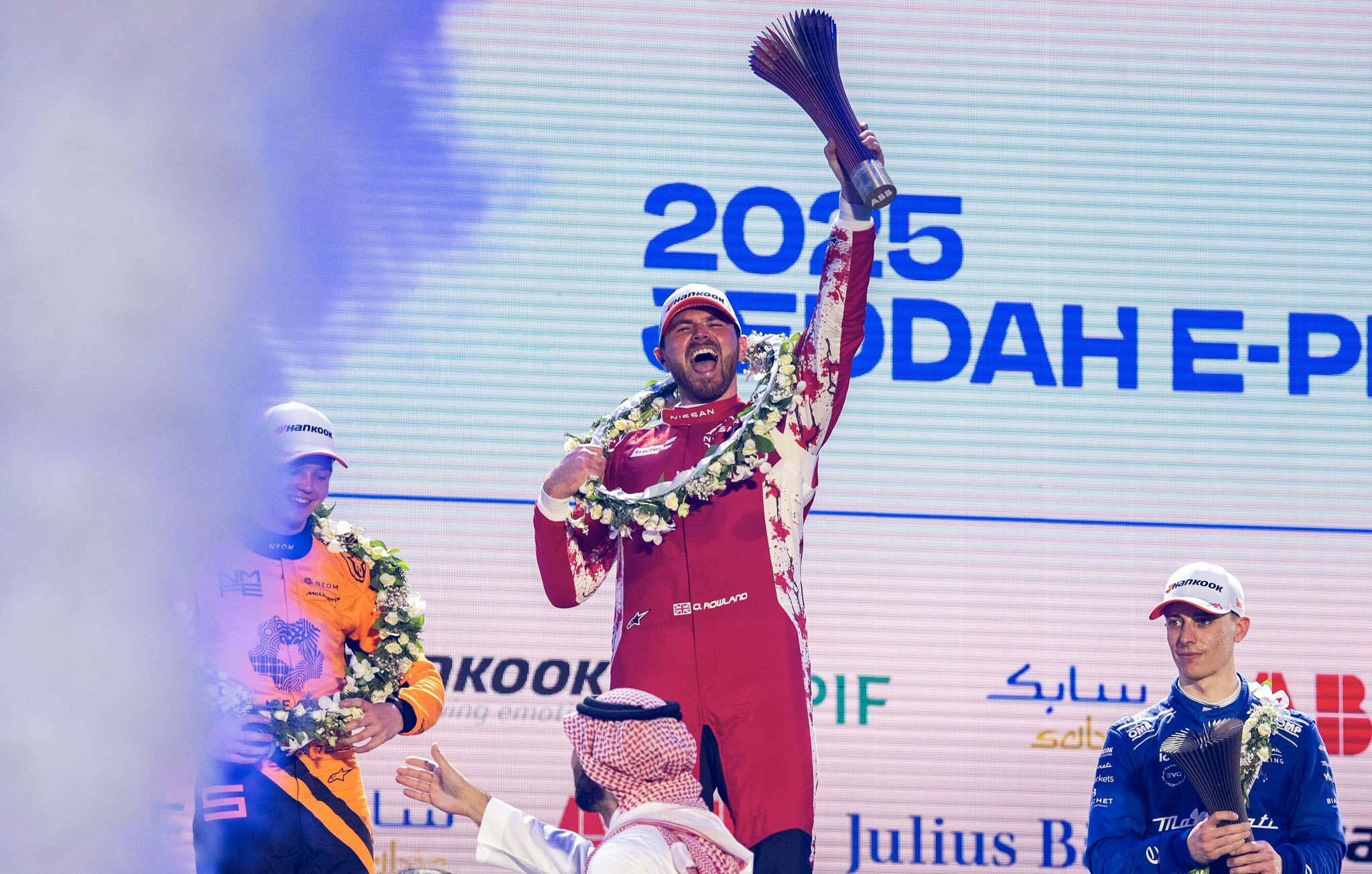 Rowland on the top step of the Jeddah E-Prix