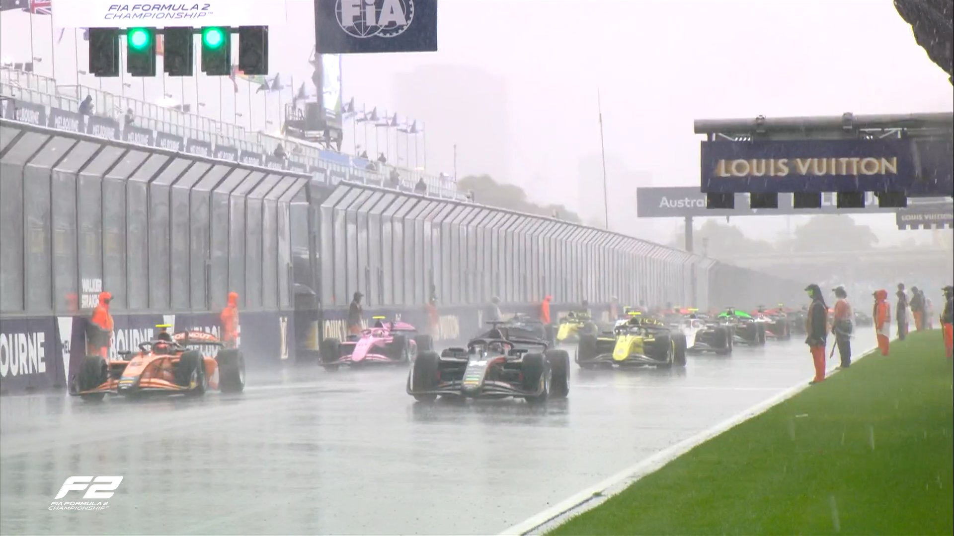 The F2 Feature Race at the 2025 Australian GP was ultimately cancelled after multiple start attempts due to heavy rain.