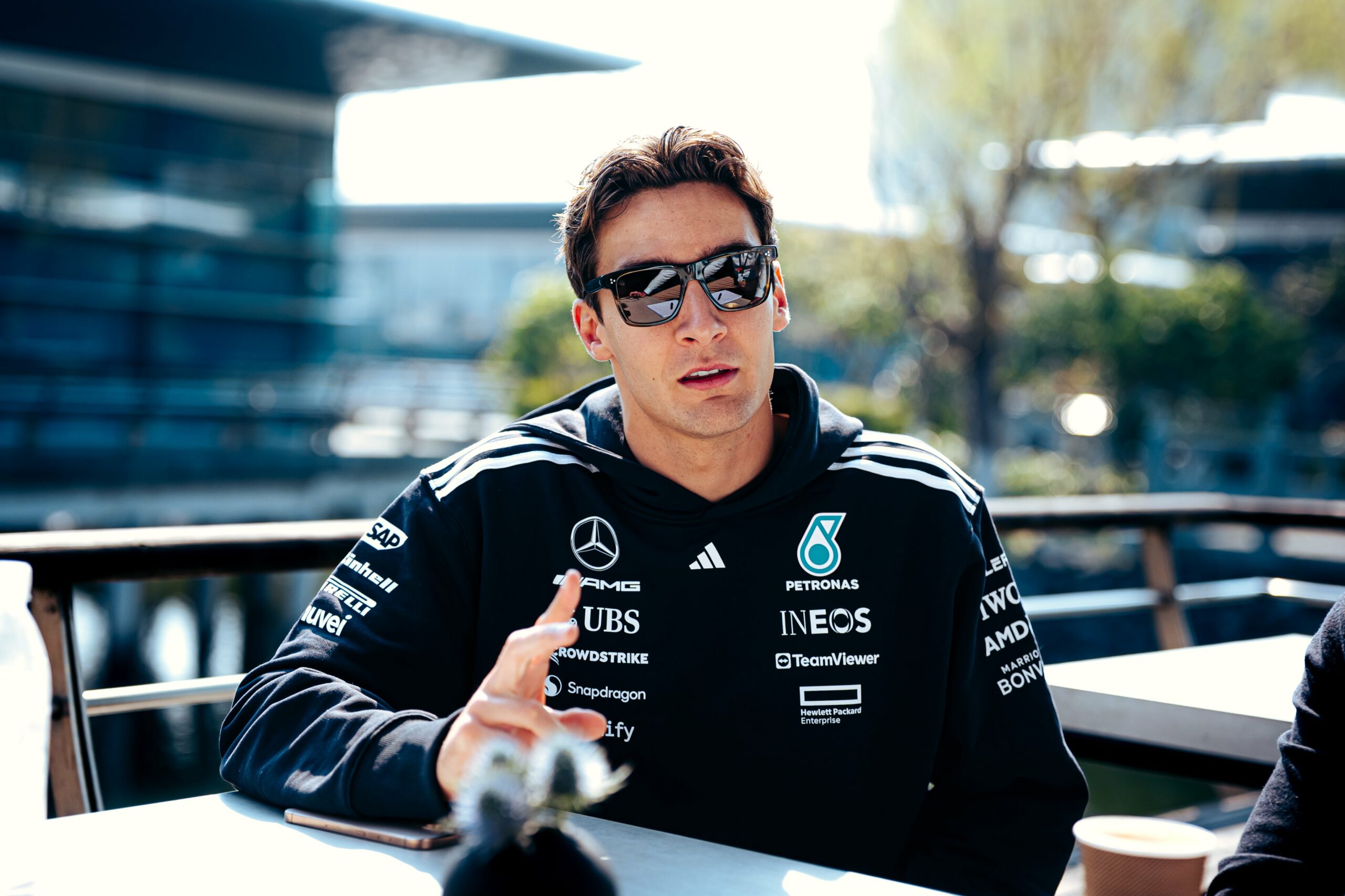 F1 Mercedes driver George Russell in the paddock on media day ahead of F1 Chinese GP