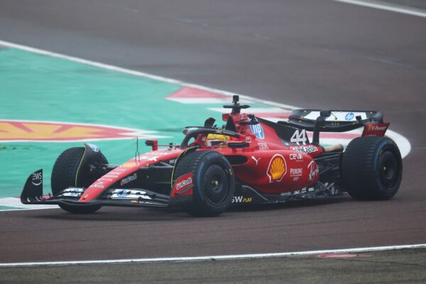 Lewis Hamilton has taken to the track at Fiorano as he drives a Ferrari F1 car for the first time.