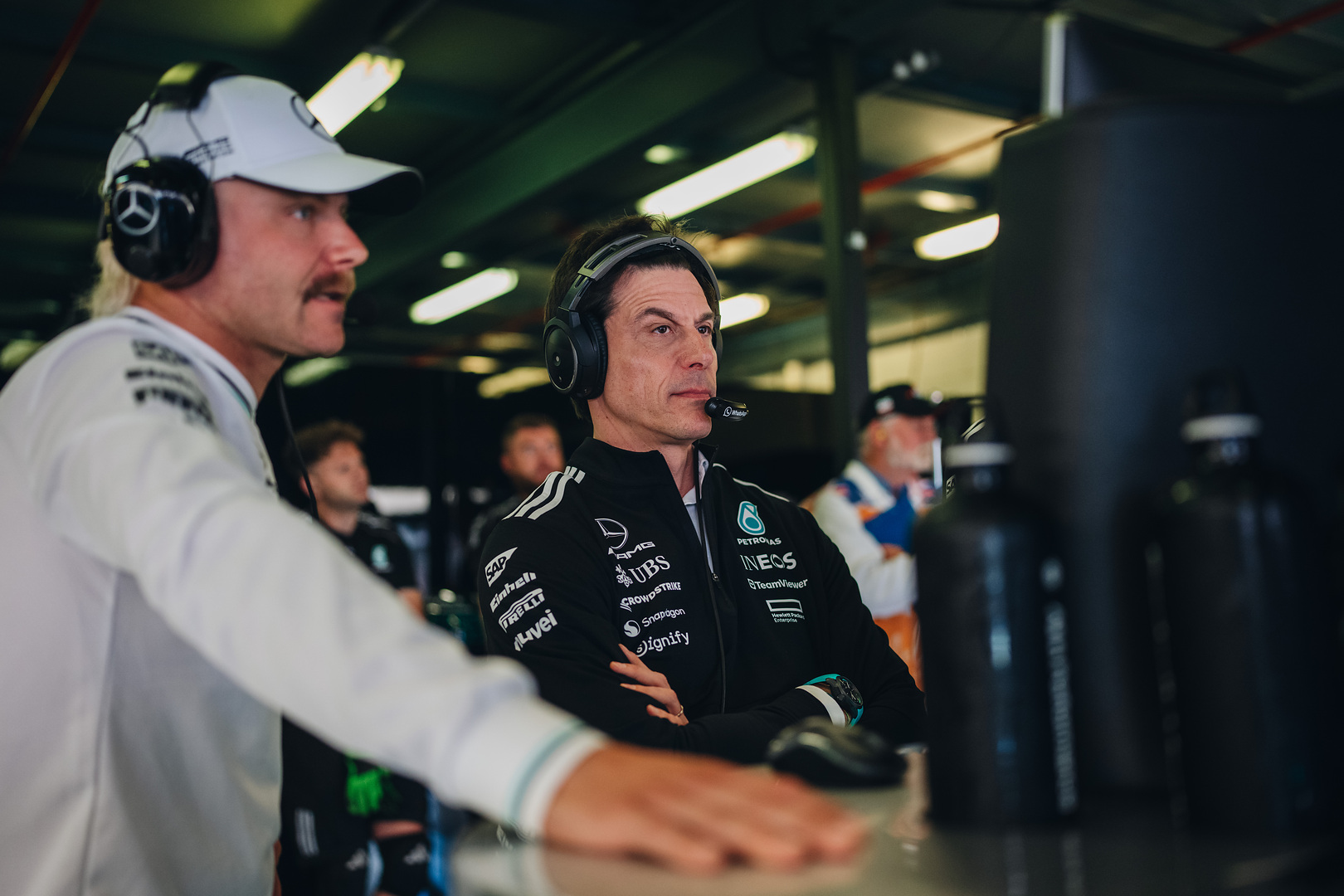 Toto Wolff and Valtteri Bottas at the 2025 Australian Grand Prix