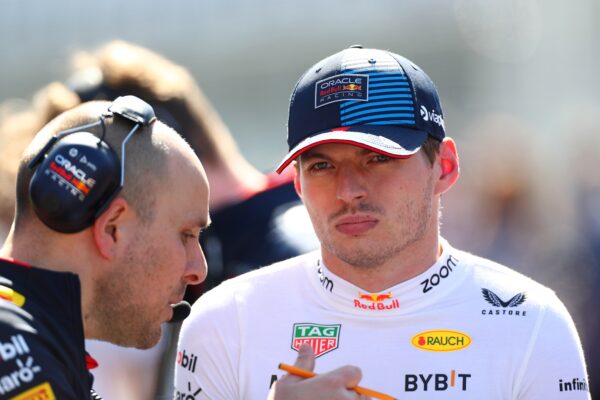 Max Verstappen talking with engineer Gianpiero Lambiase