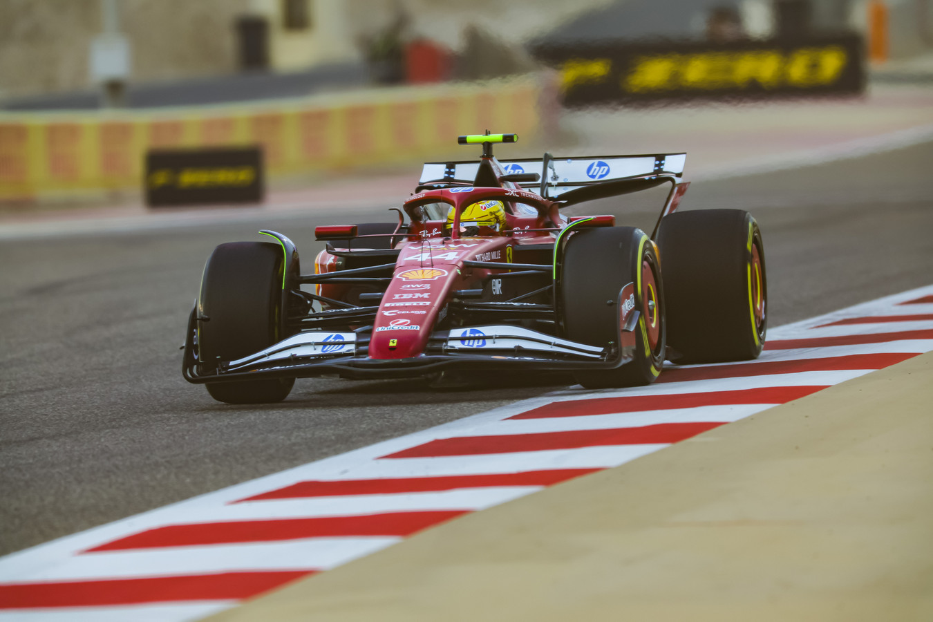 Lewis Hamilton driving the SF-25 during pre-season testing in Bahrain.