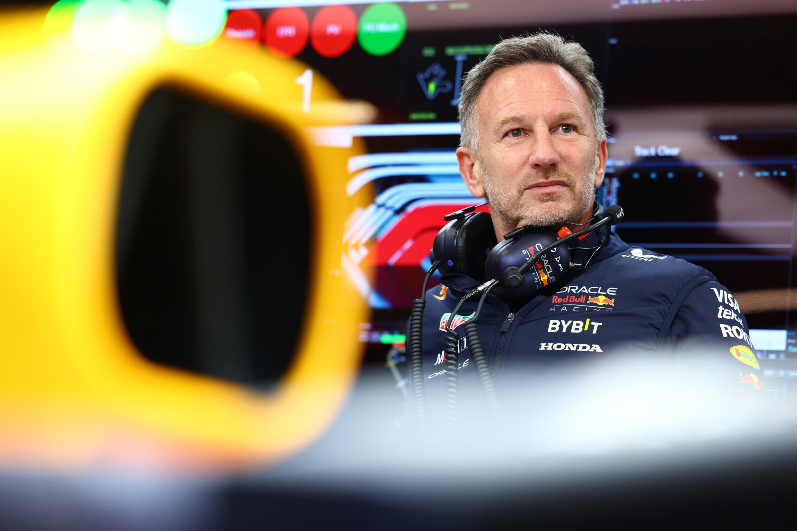 Christian Horner inside the Red Bull garage during the 2024 F1 season