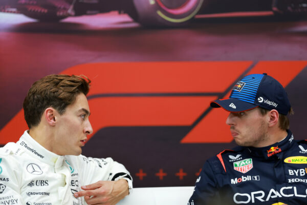 Max Verstappen and George Russell speaking about their clash at the Qatar GP post qualifying conference