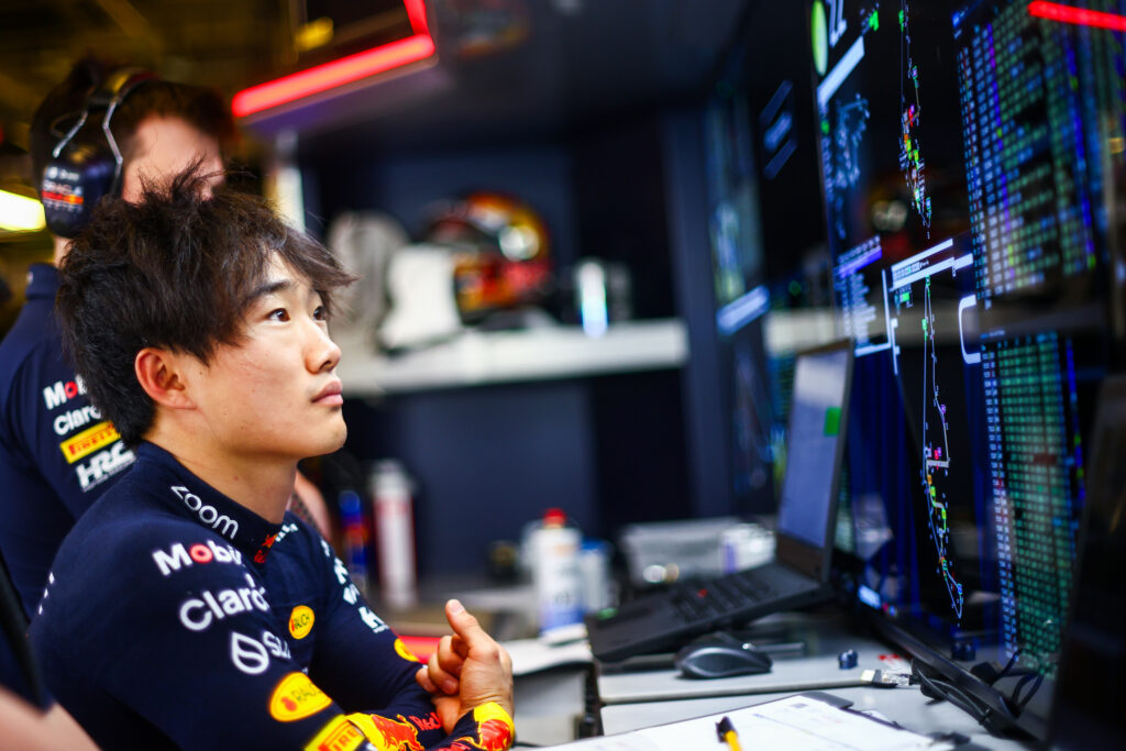 ABU DHABI, UNITED ARAB EMIRATES - DECEMBER 10: Yuki Tsunoda of Japan and Oracle Red Bull Racing prepares to drive in the garage during Formula 1 testing at Yas Marina Circuit on December 10, 2024 in Abu Dhabi, United Arab Emirates.