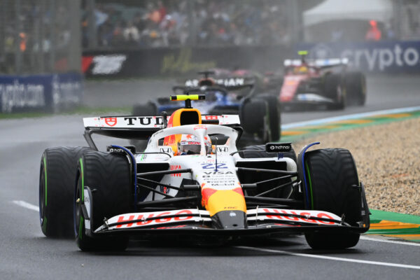 Yuki Tsunoda driving in the rain at Albert Park