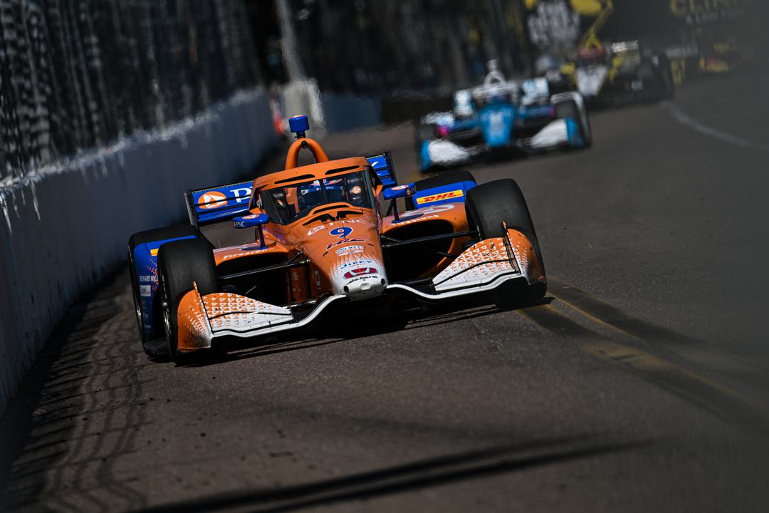 Scott Dixon's orange and white No. 9 IndyCar at St. Petersburg