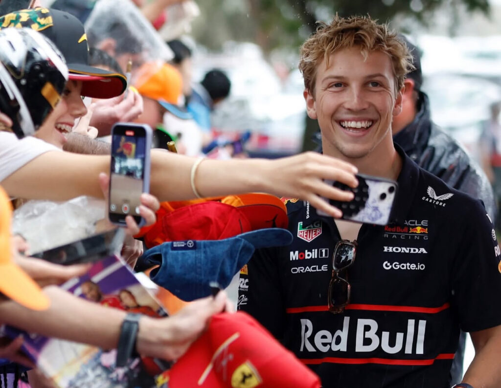 Red Bull Racing Driver Liam Lawson smiling on Melbourne Walk