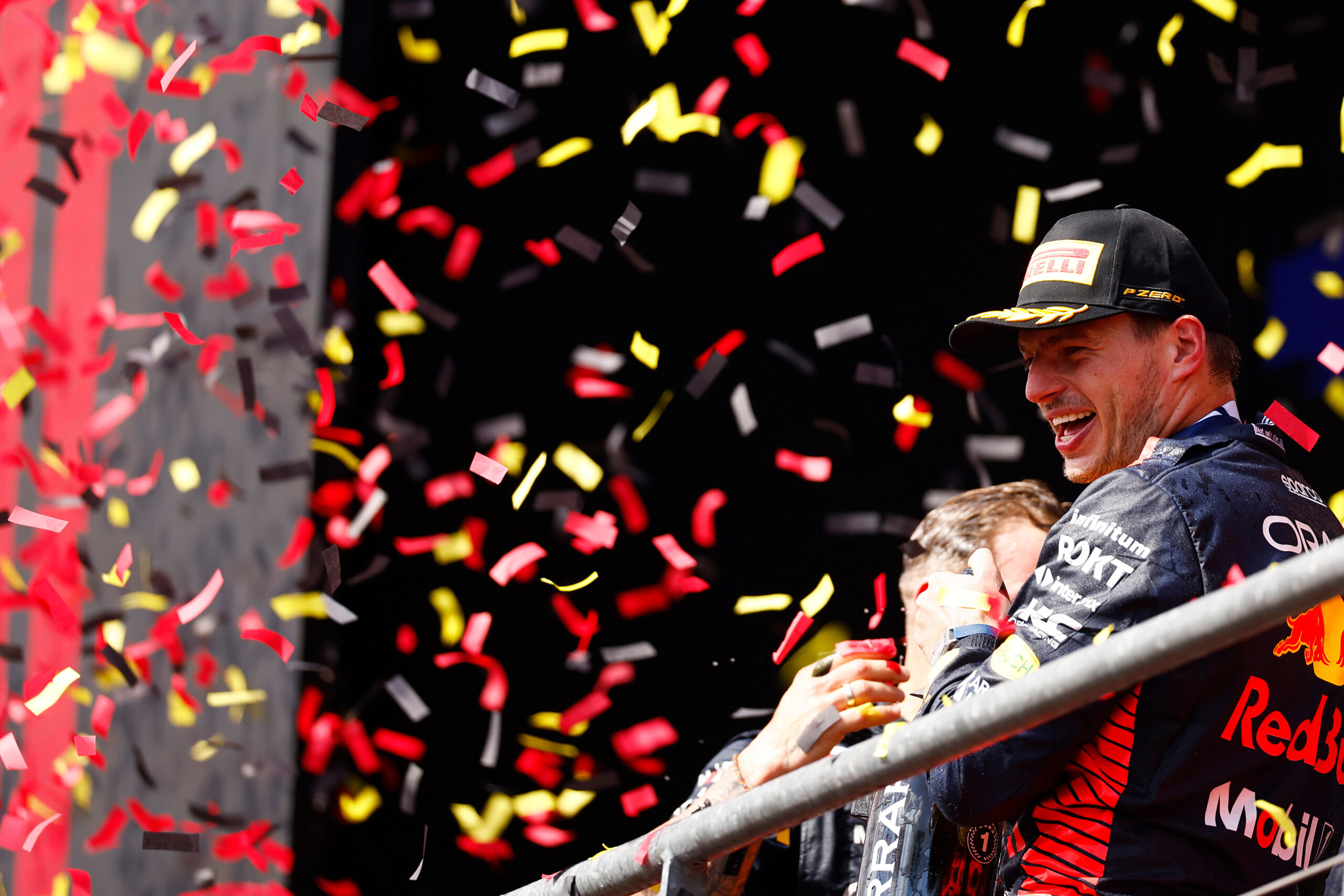 Max Verstappen on the podium at the Belgian Grand Prix